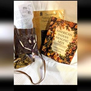 Native Herbal Health Book Handmade Indian Bark Basket Lonny Cloud Bone Jewelry